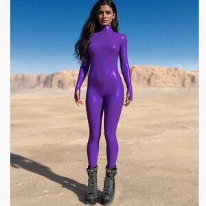 Candy Catz New Violet Shiny Jumpsuit Catsuit Full Body Small Metallic Festival